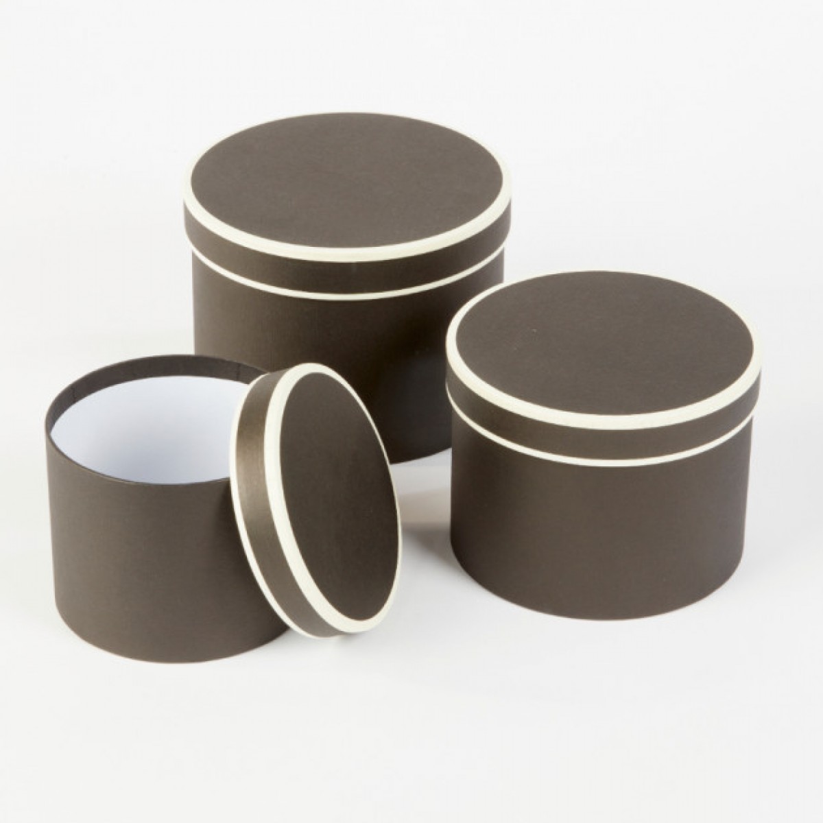 5006 Black/Cream Round Paper Gift Box Lined  - Set of 3