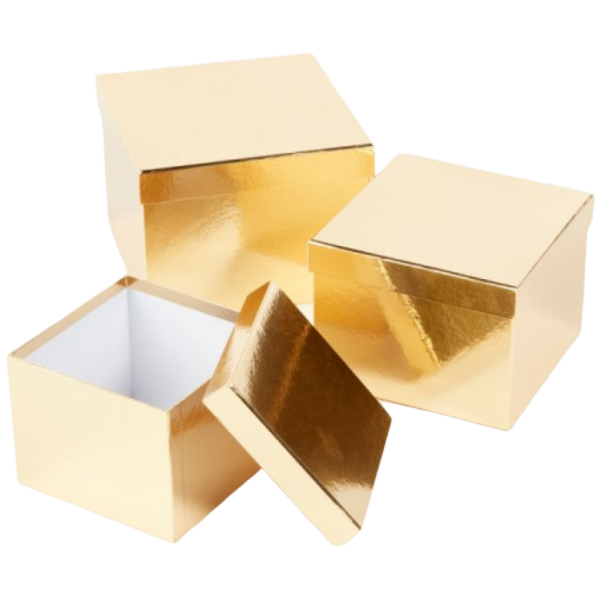 5024 Metallic Gold Square Paper Gift Box Lined - Set of 3