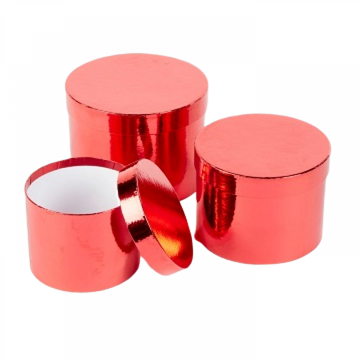 5023 Metallic Red Round Paper Gift Box Lined - Set of 3
