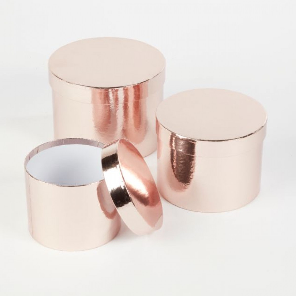 5042 Metallic Rose Gold Round Paper Gift Box Lined - Set of 3