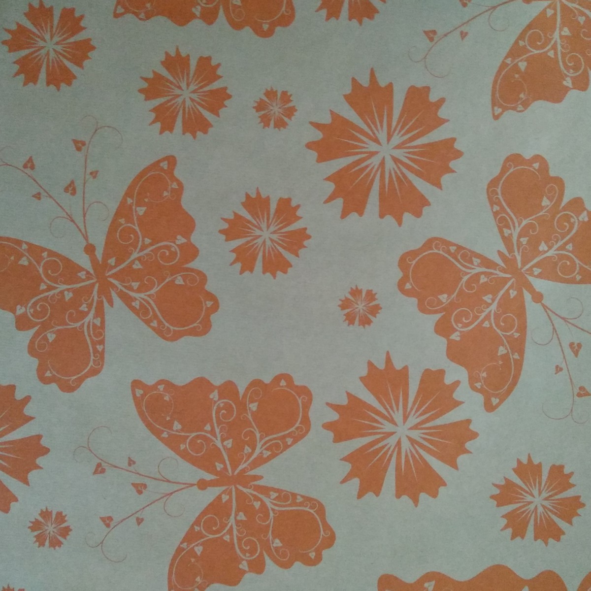 7209 Butterflies Print Orange 50cmx25m Kraft Paper - 1 Roll 