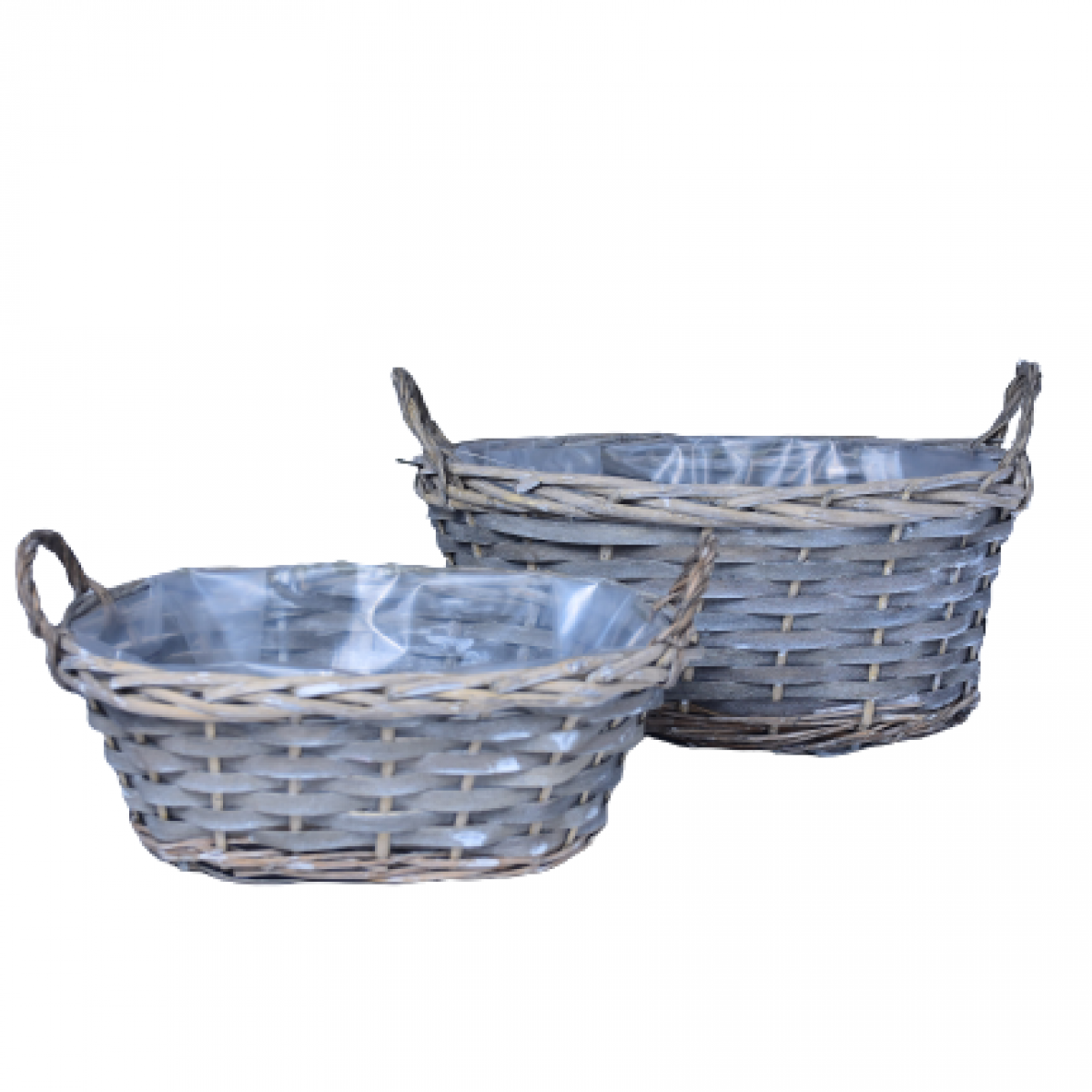 5515 Boston Oval Tray Grey Willow Basket with Handle (Set of 2)