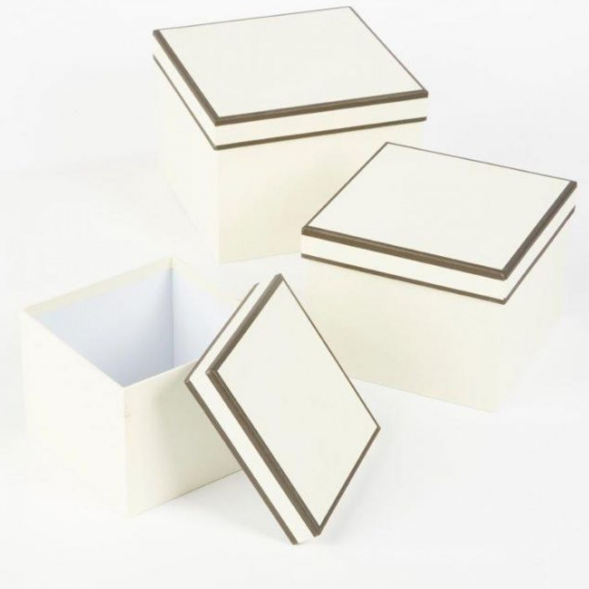 5053 Cream/Black Square Paper Gift Box Lined - Set Of 3