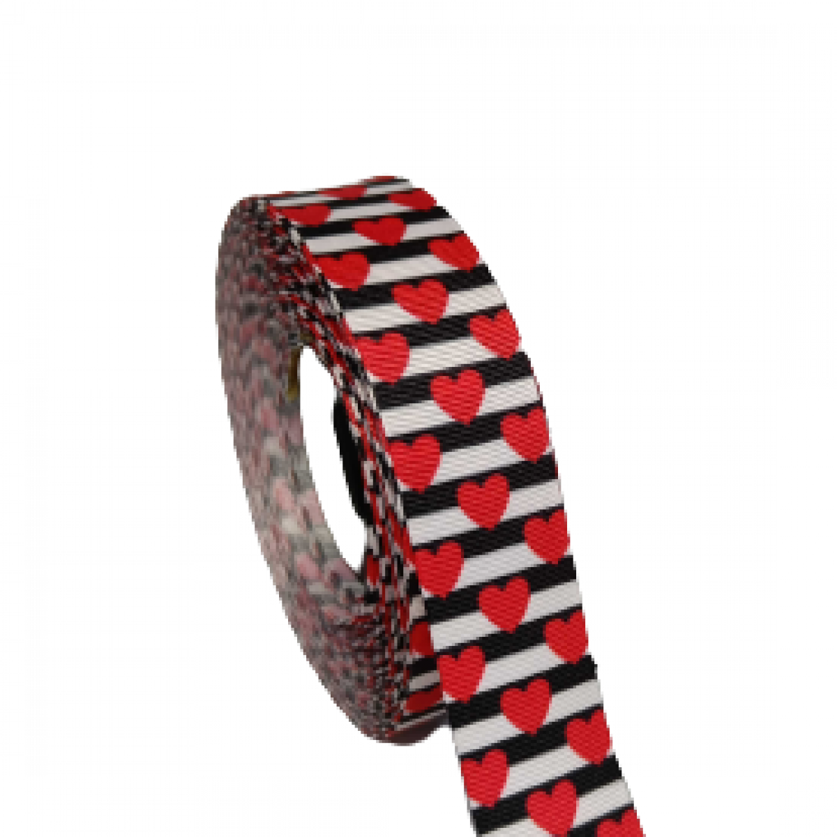 4642 Red & Black Printed Ribbon Hearts & Striped 25mmx18mtr ( 1 No )