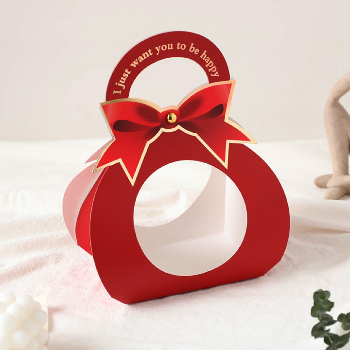 5069 Round with Bow Red Paper Flower Bag 10x1