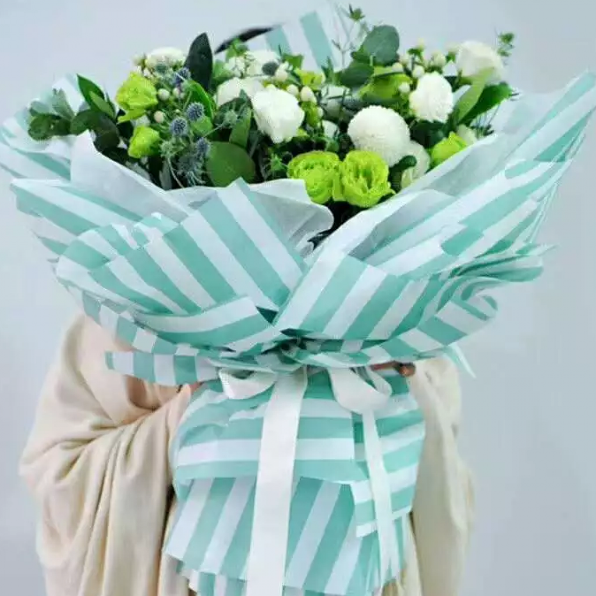 7670 Green & White Horizontal Stripes Print 58x58cm (20 Sheet)