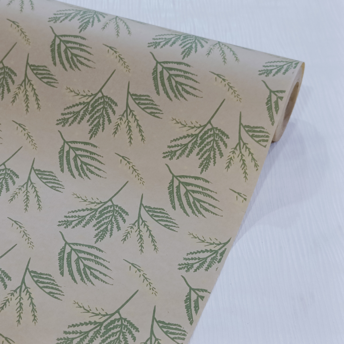 7216 Mimosa Paper Print Green 50cmx25m Kraft Paper - 1 Roll