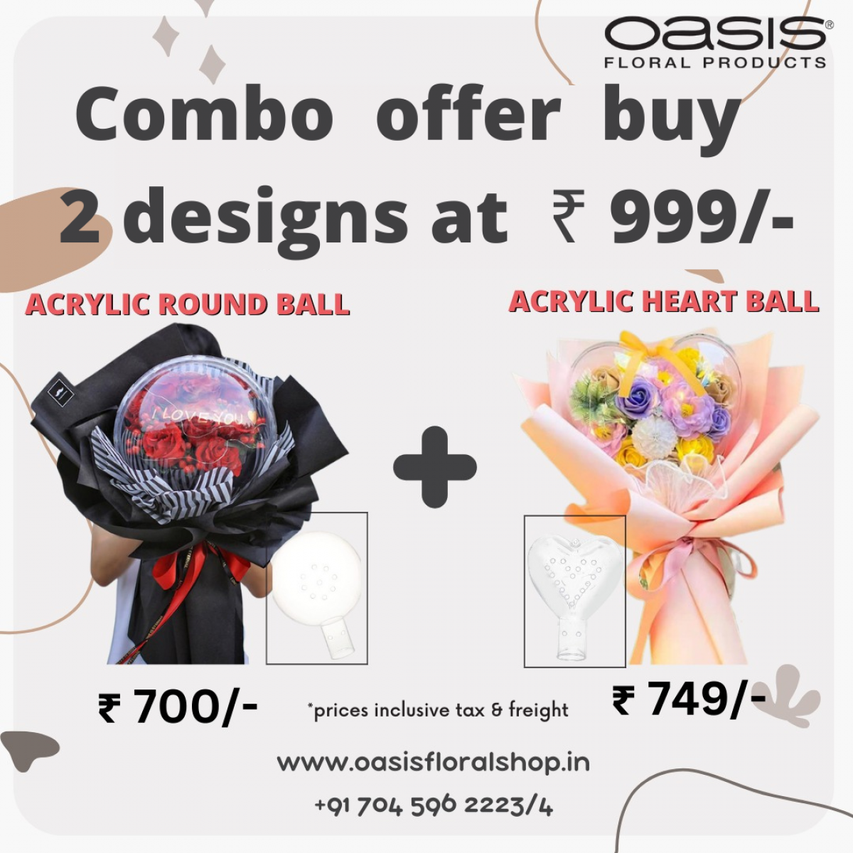 5150 & 5151 Acrylic Round & Heart Ball Clear 20x25cm (1 Pc each)
