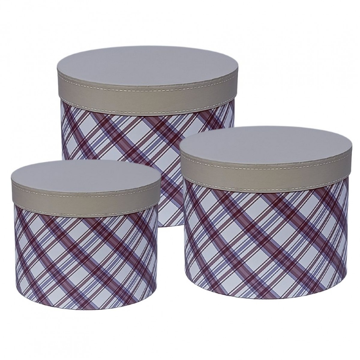 5080 Black & Grey (12 Sets) Tartan Chex Round w/o Lined Paper Gift Box 3x1