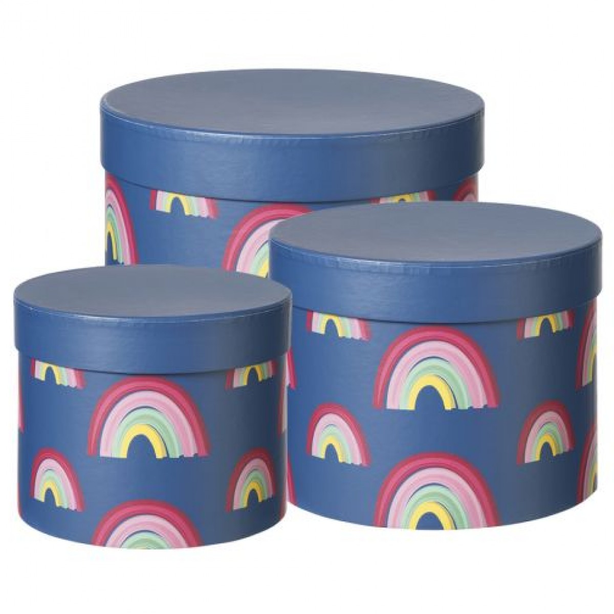 5074 Rainbow (12 Sets) Blue Round Lined Paper Gift Box 3x1