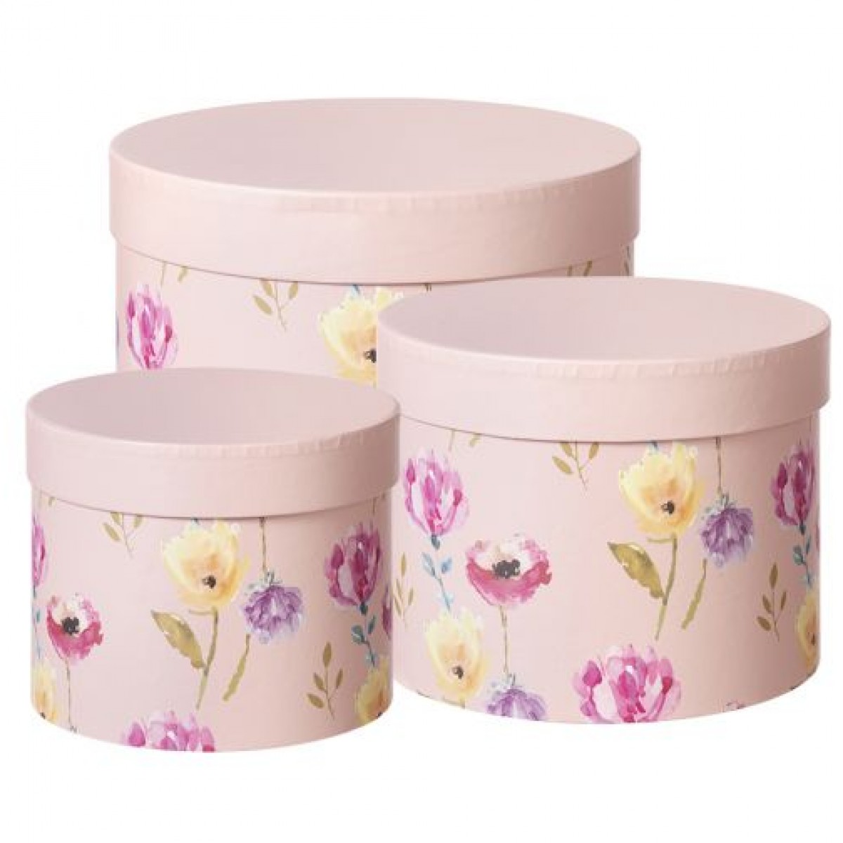 5068 Pink Flora (12 Sets) Round Lined Paper Gift Box 3x1