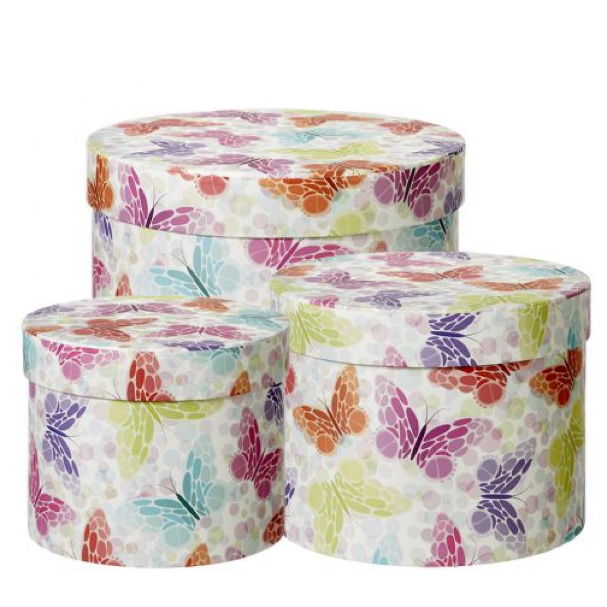 5075 Butterfly Mix (12 Sets) Round Lined Paper Gift Box 3x1
