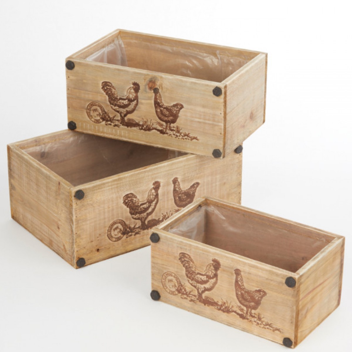 5302 Wooden Farmyard Crate Lined - Set of 3