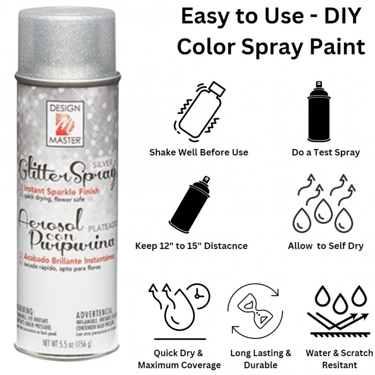 Design Master 832 Glitter Silver Spray, 156 g (Pack of 1) 