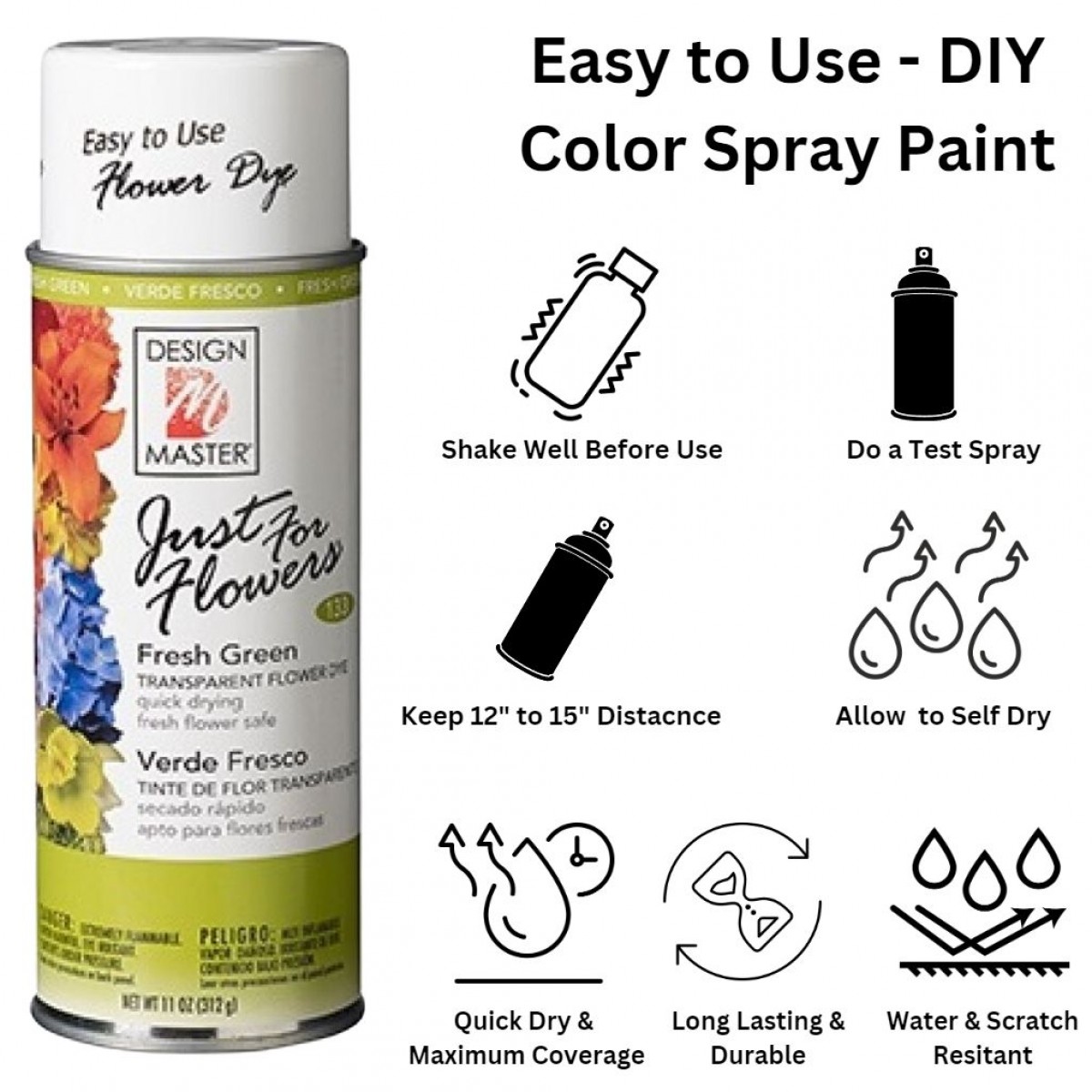 Colour Spray Paint - Red for Fresh  Flowers/Wood/Metal/Plastic/Ceramic/Glass/Fabric, 312 ml (Fresh Green)