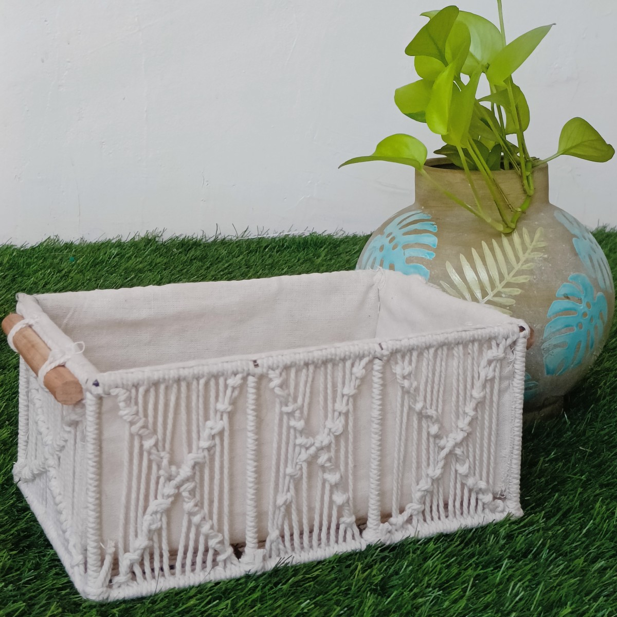 Macrame Basket Rectangular 10x7x4.5inch (10 Pcs)