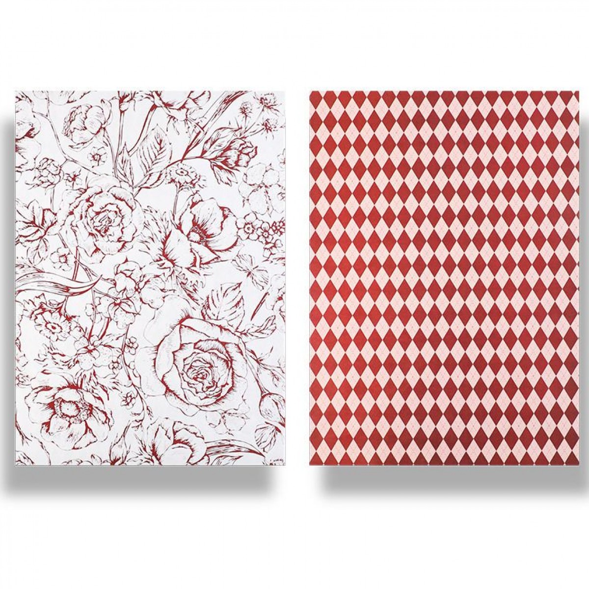 7837 Burgundy Floral & Chex DS Print 58x58cm (20 Sheets)