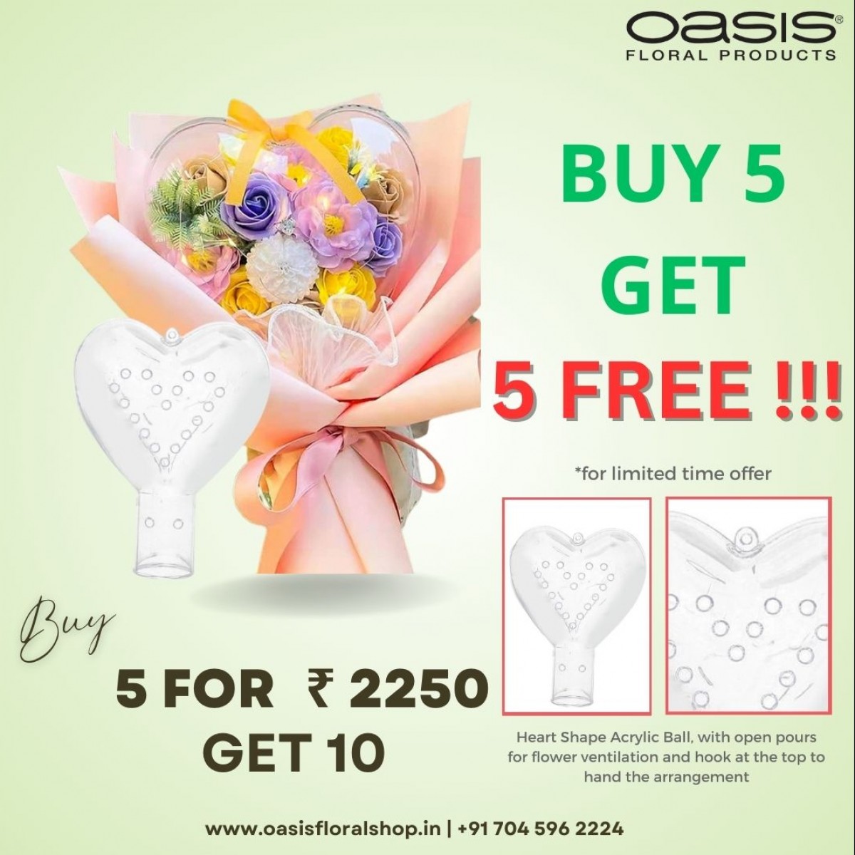 5151 Acrylic Heart Ball Clear (Buy 5 & Get 5 FREE sets)