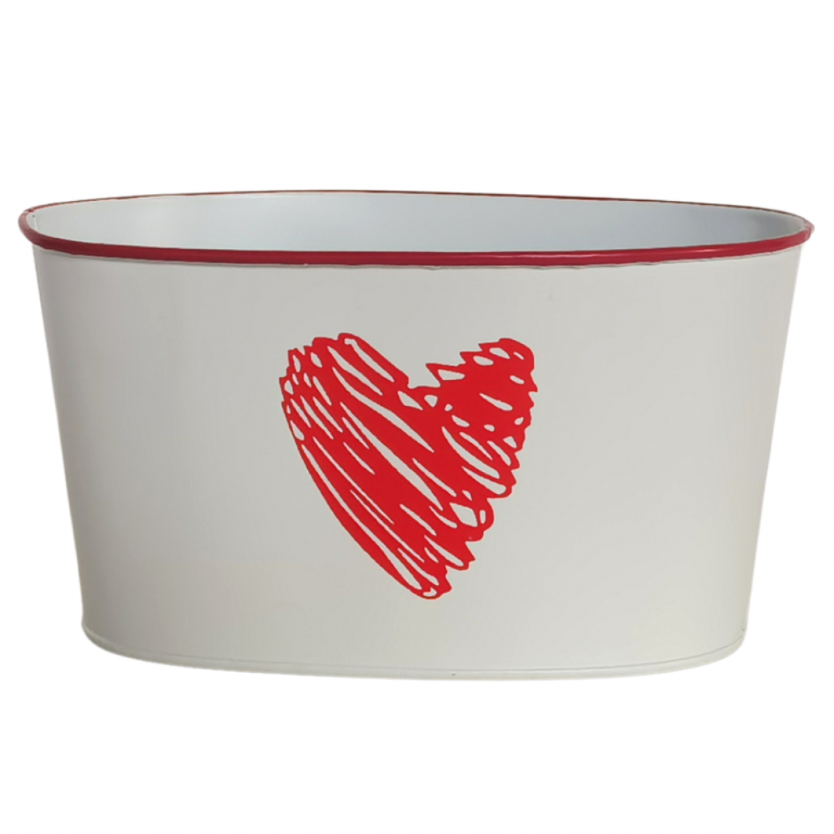 5216 Oval Heart Print White (18 Pcs) 18x11x9.5cm Tin/Metal Container