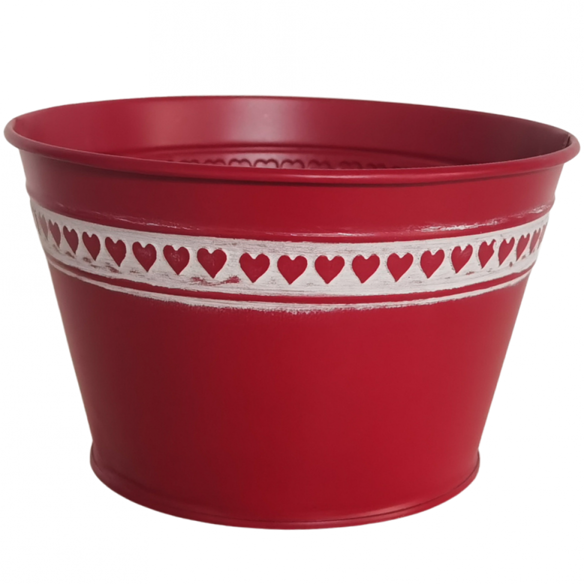 5227 Heart Border Red Bowl (1pc) Tin/Metal Container
