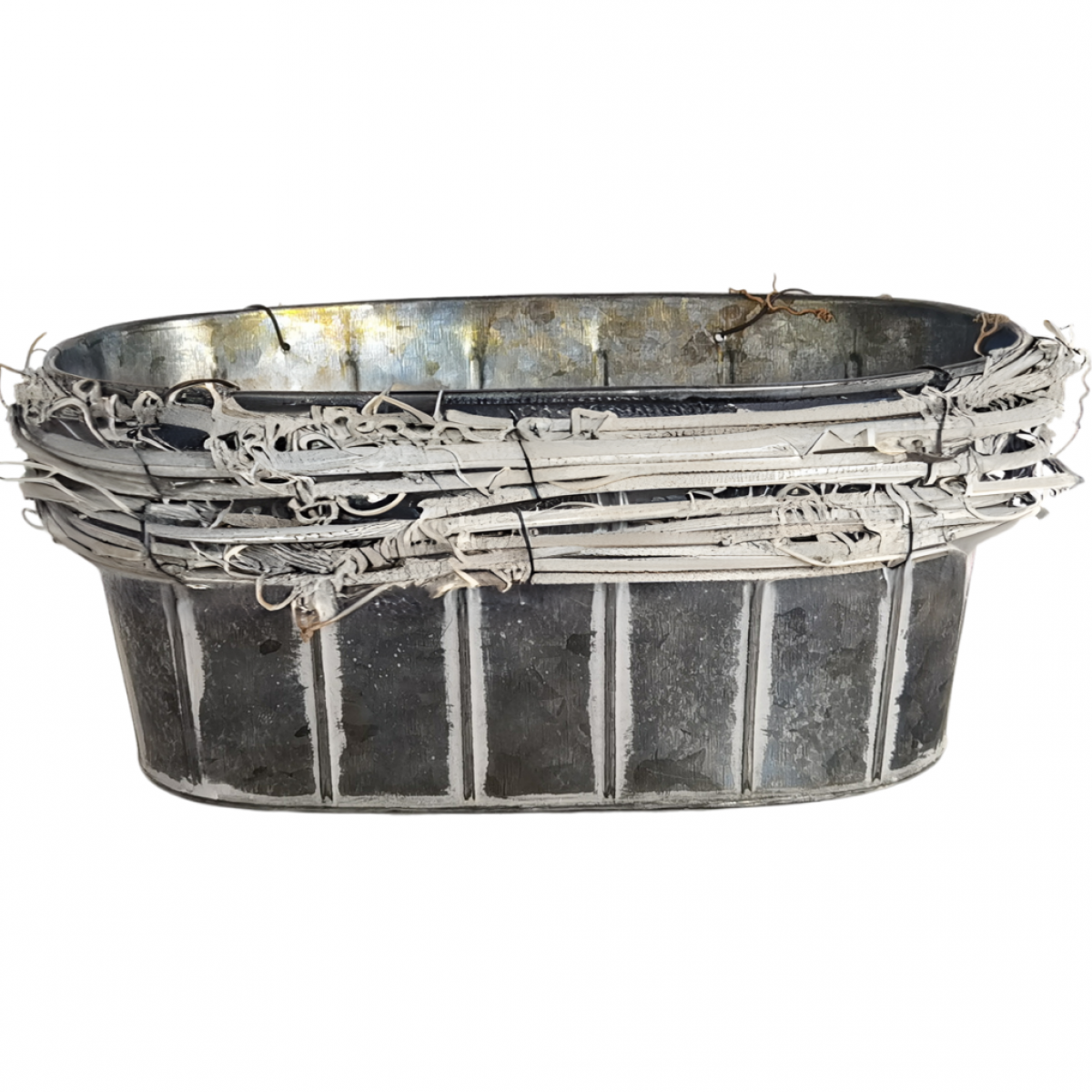 5228 Oval With Twig Grey (14pcs) Tin/Metal Container