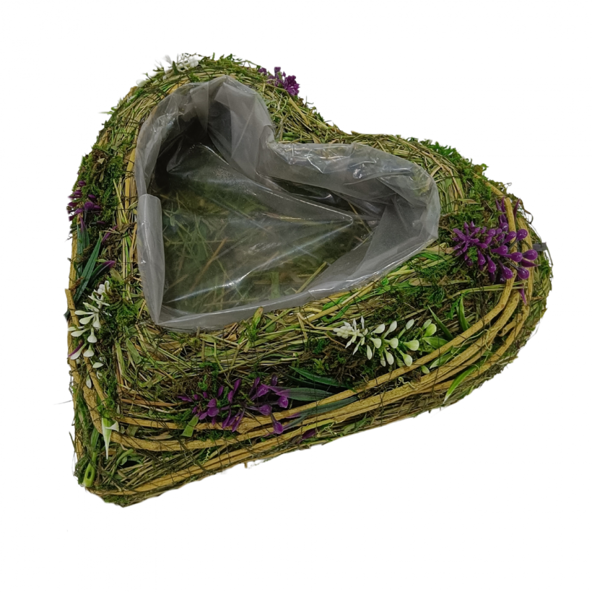5530 Giant Heart Maroon & Green Lined (1 No) 25x25x8cm Twig Basket
