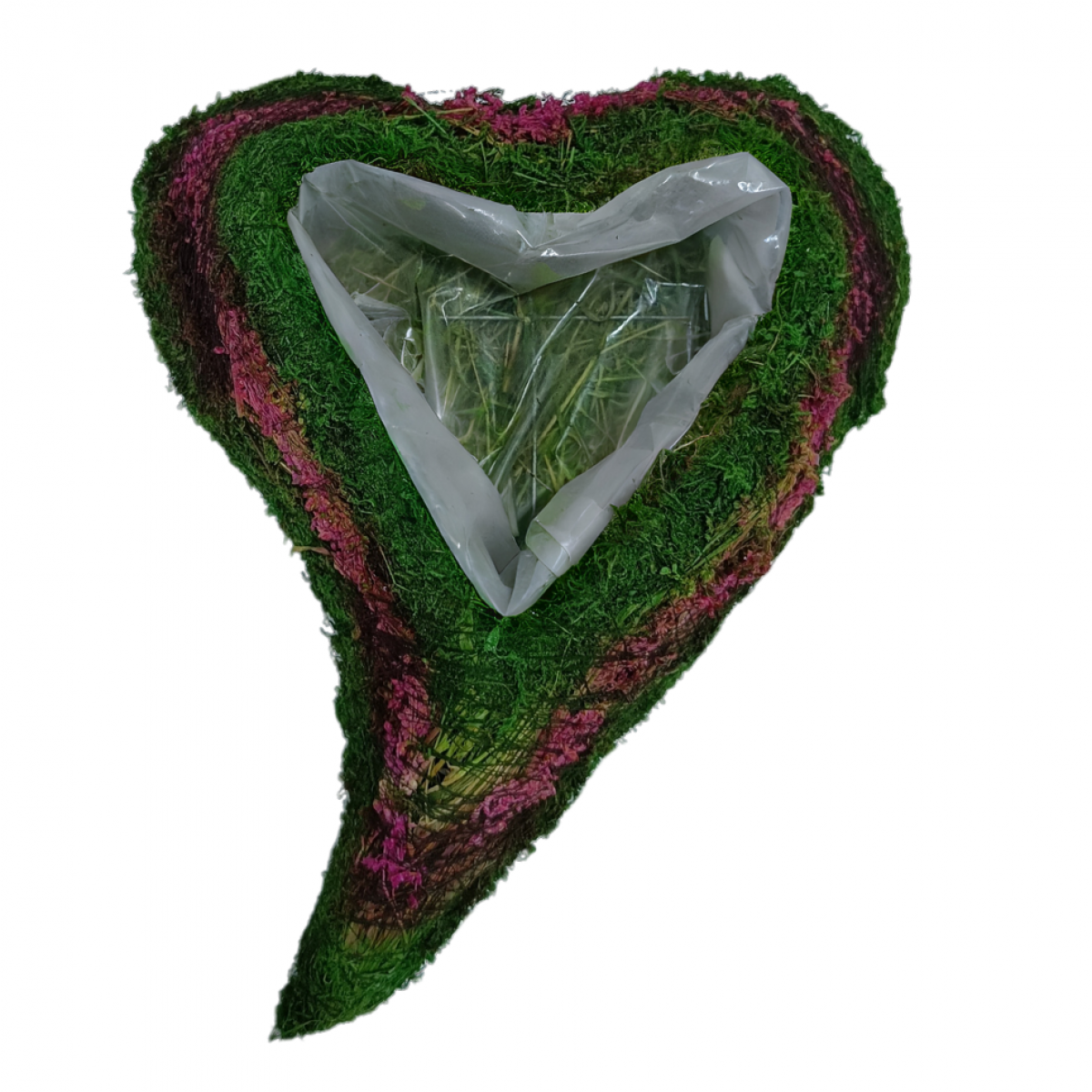 5529 Italic Heart Pink & Green Lined (1 No) 26x35x7cm Moss Basket