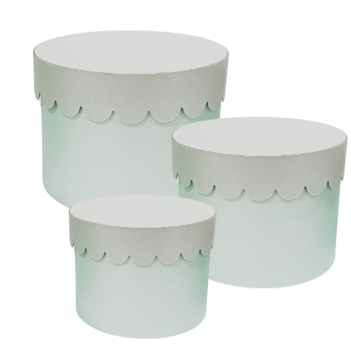 5605 Scalloped Lid Blue/Silver Round Lined Paper Gift Box  3x1