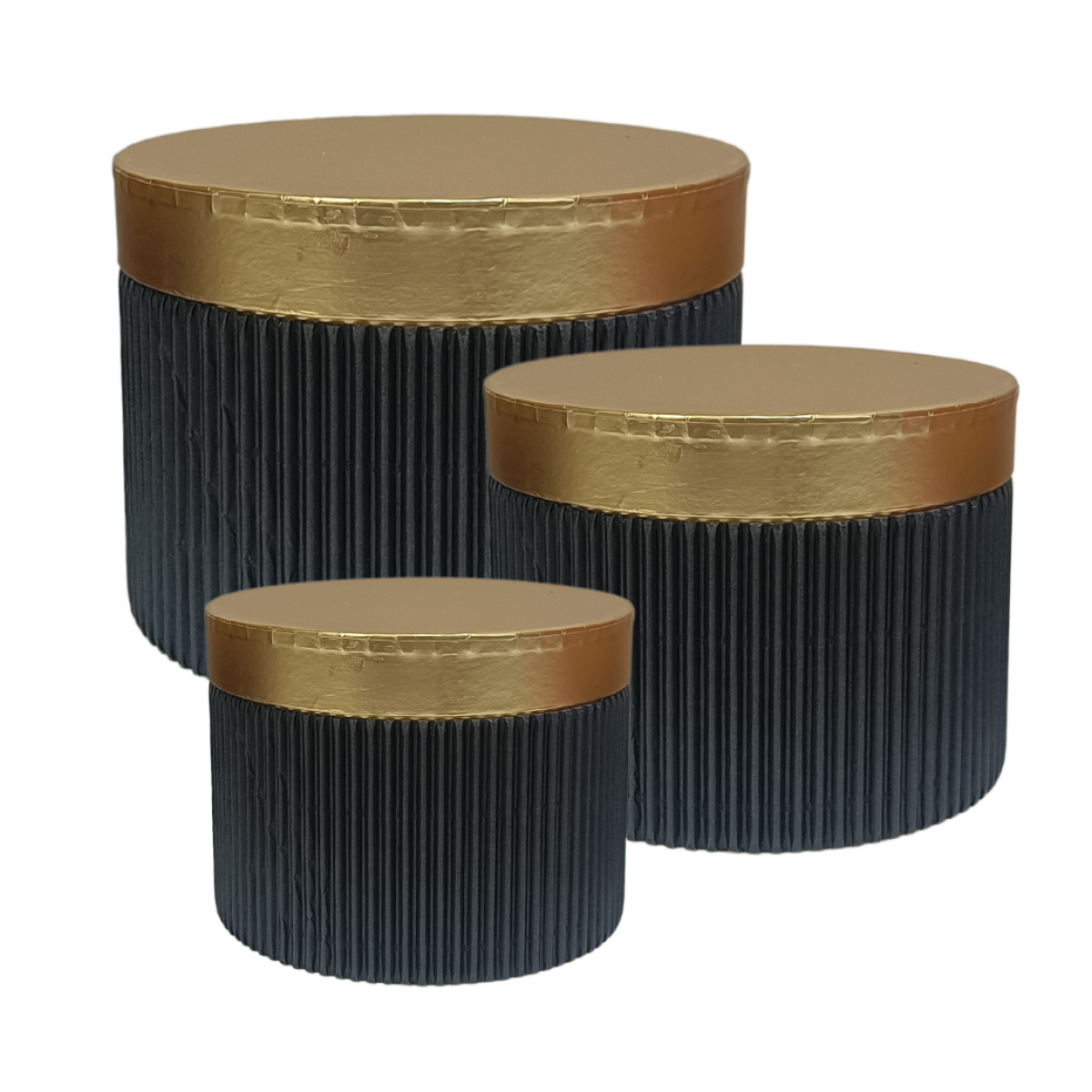 5602 Flute Design (Set of 3) Black/Gold  Round Paper Gift Box Lined 
