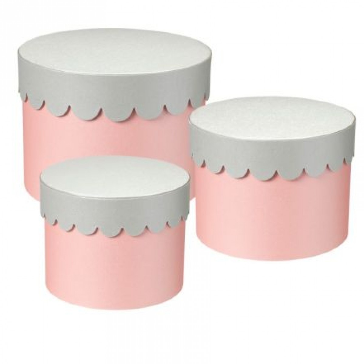 5604 Scalloped Lid Pink/Silver Round Lined Paper Gift Box  3x1