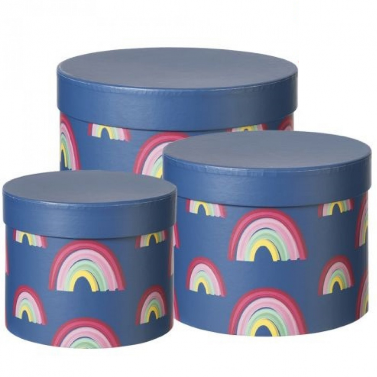5074 Rainbow Blue Round Lined Paper Gift Box 3x1