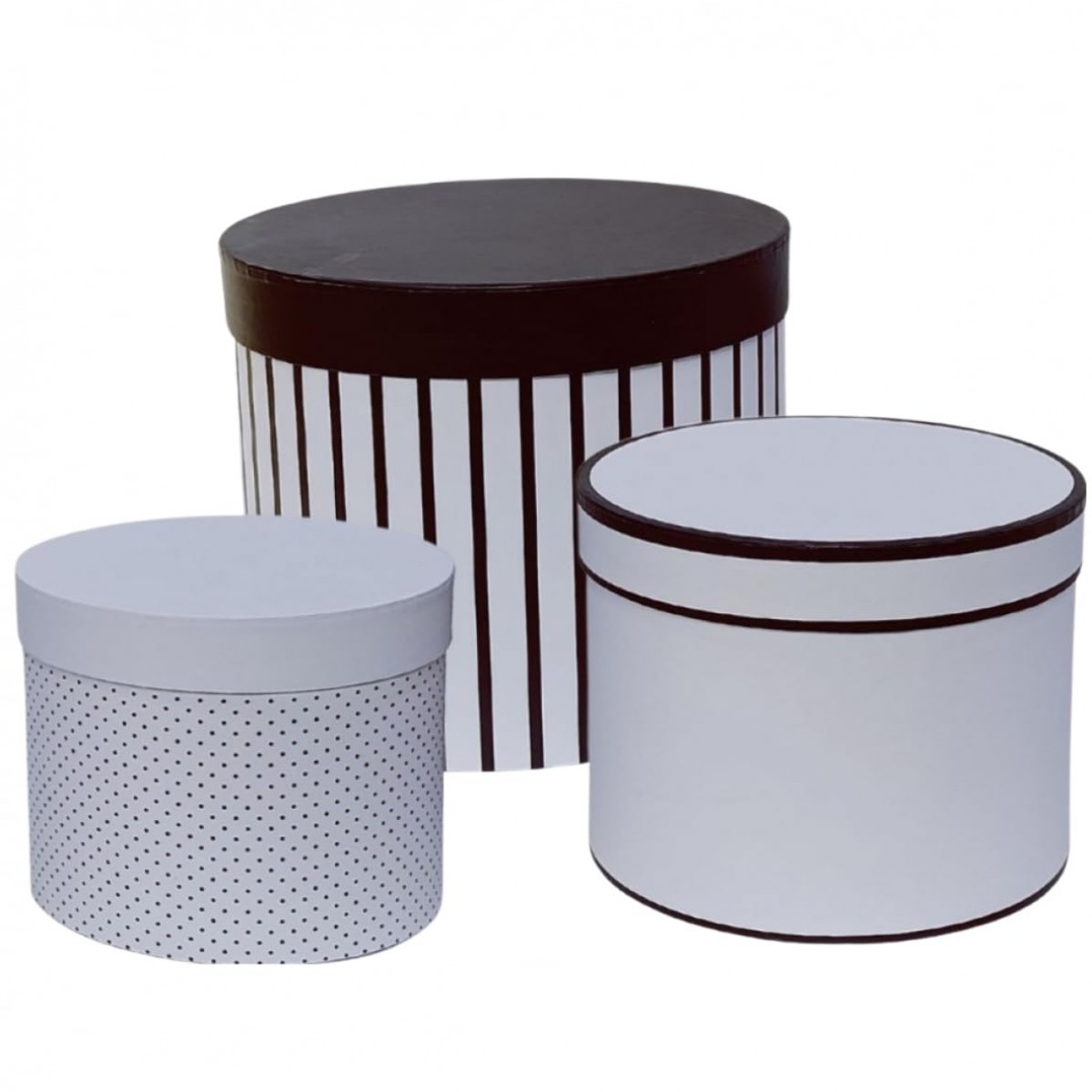 5081 Monocrome (Set of 3)  Round w/o Lined Black/White Paper Gift Box 3x1