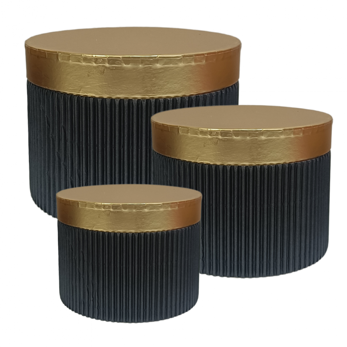 5751 Flute Design w/o Lined (Set of 3) Black/Gold Round Paper Gift Box  3x1 