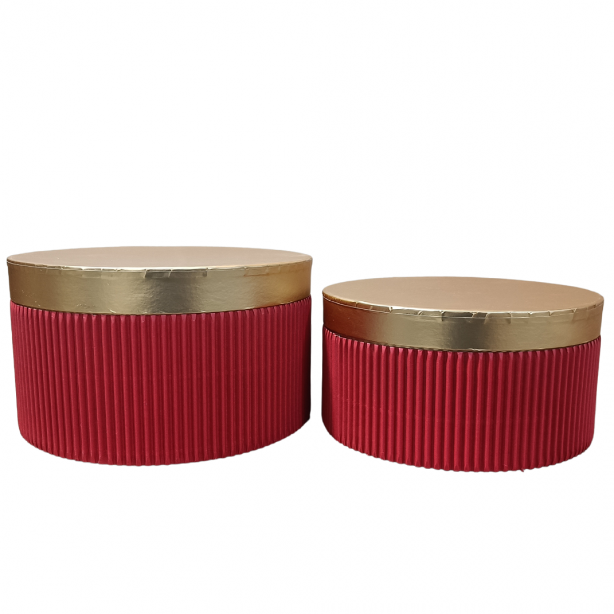 5752 Pancake Flute w/o Lined (Set of 2) Red/Gold Round Paper Gift Box 2x1