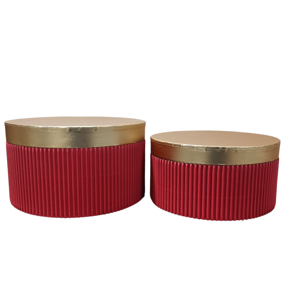 5752 Pancake Flute w/o Lined (Set of 12) Red/Gold Round Paper Gift Box