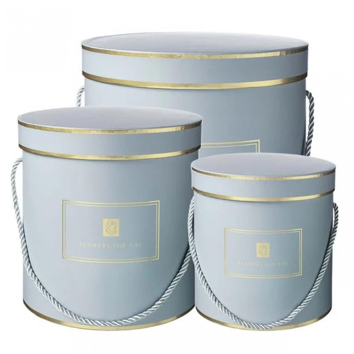 5031 Hamilton Cylinder Round Paper Box Lined Blue/Gold  - Set of 3