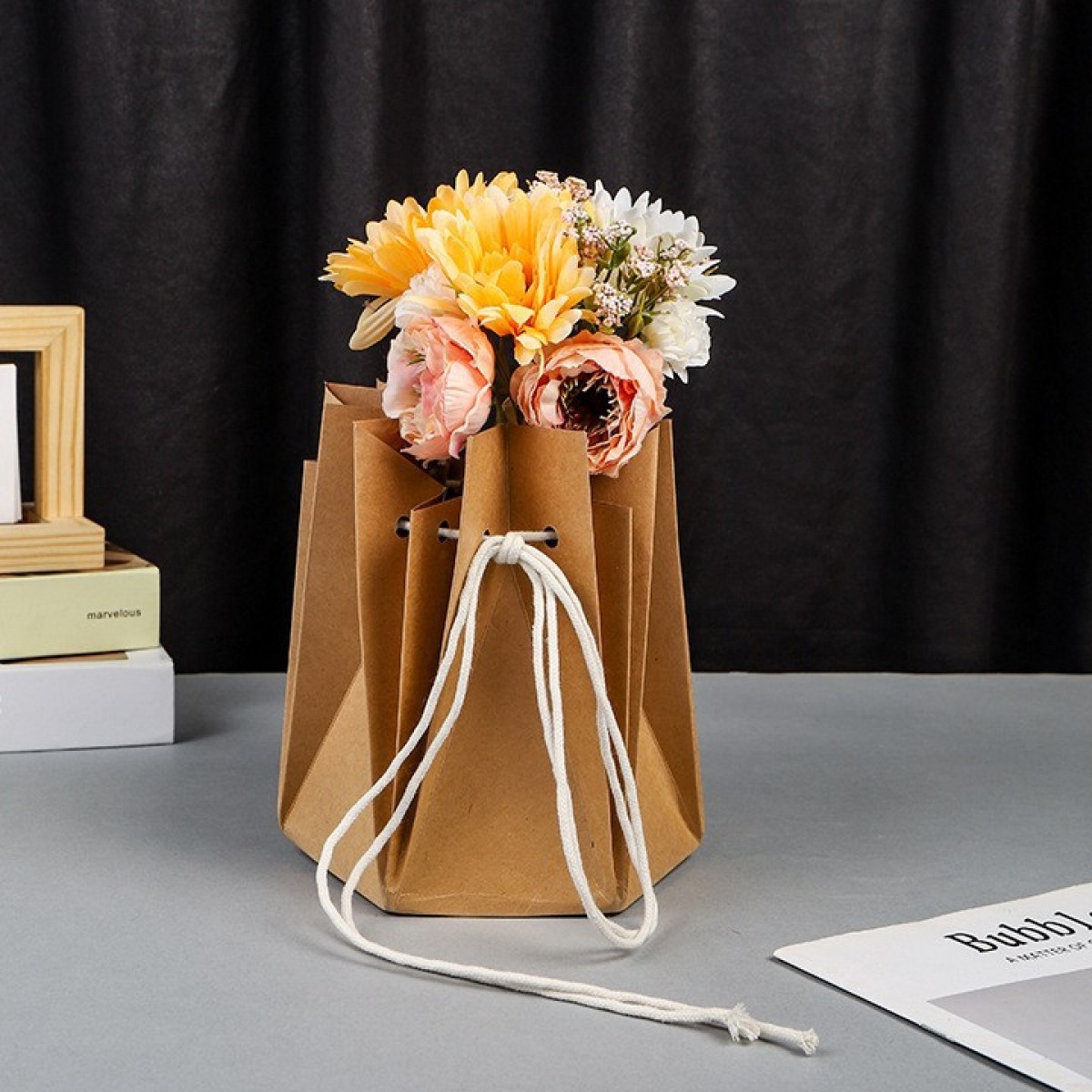 5758 Brown Paper Flower Water Bag 10x1