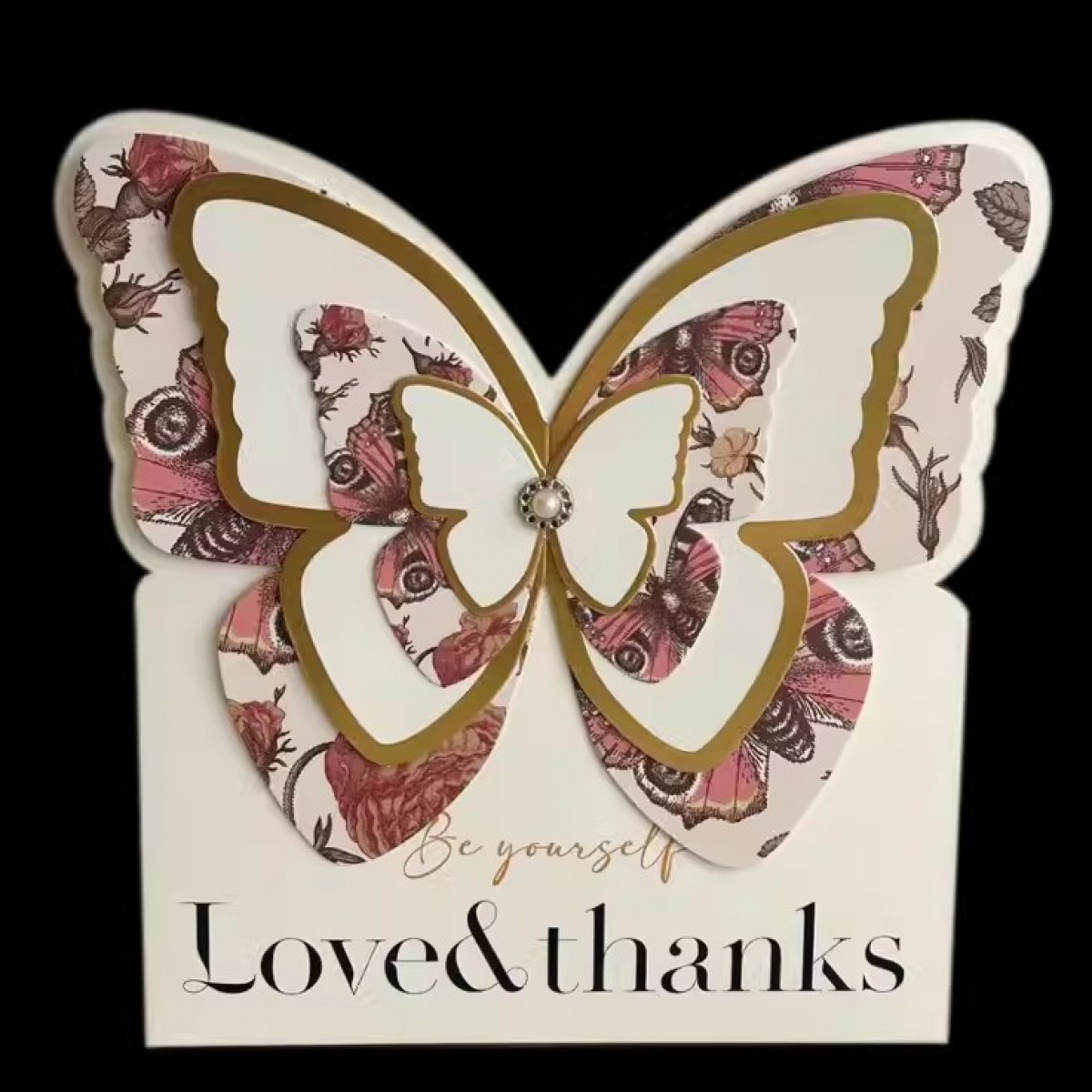 5763 White & Pink with 2d Butterfly Paper Flower Bag 10x1