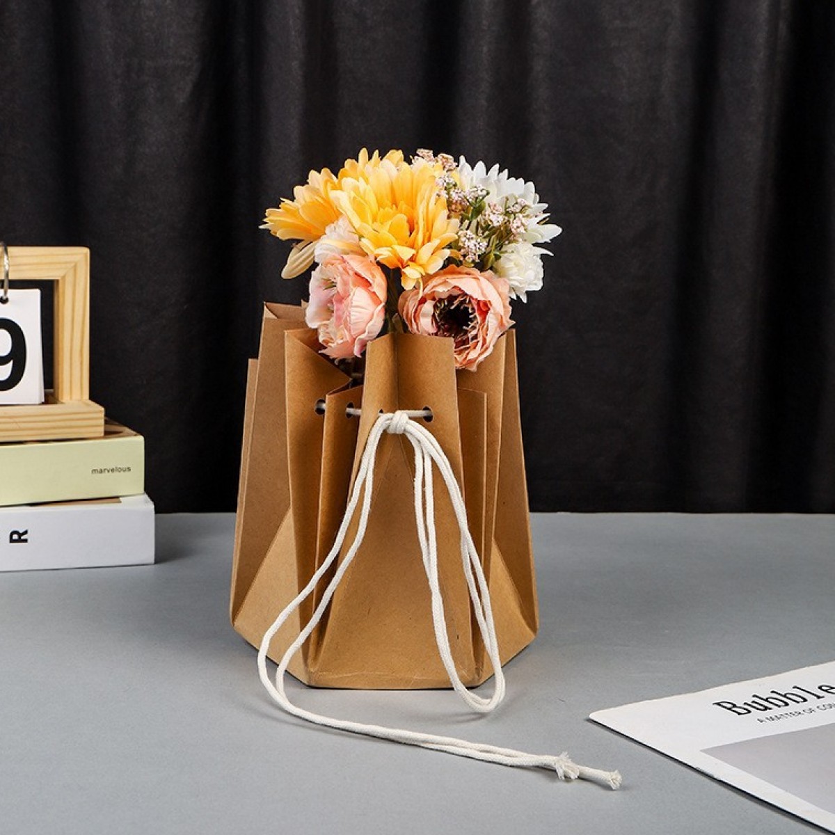 5758 Brown Paper Flower Water Bag 10x1