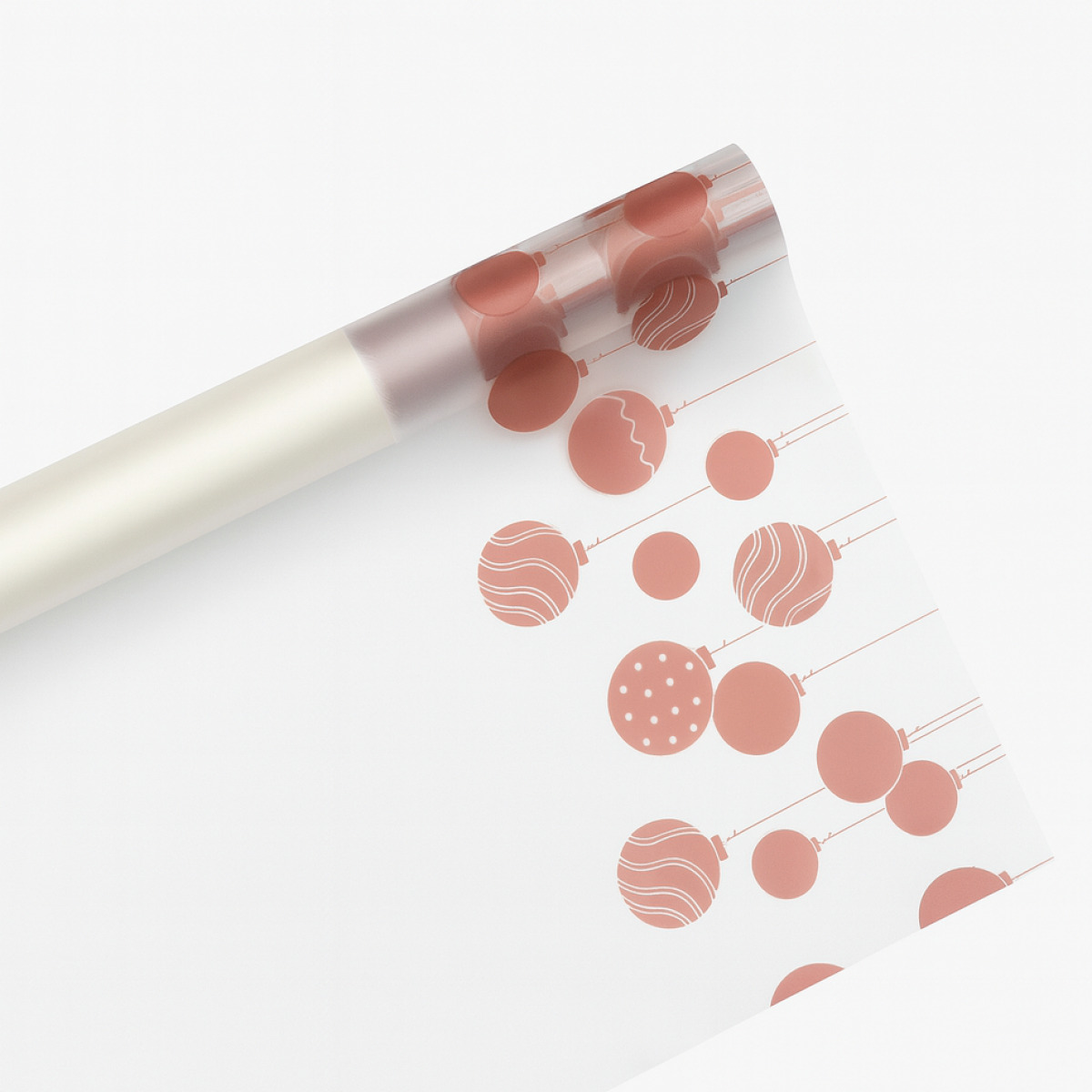 7766 Frosted Christmas Bauble Rose Gold 80cmx25m Printed 50mic Film - 1 Roll