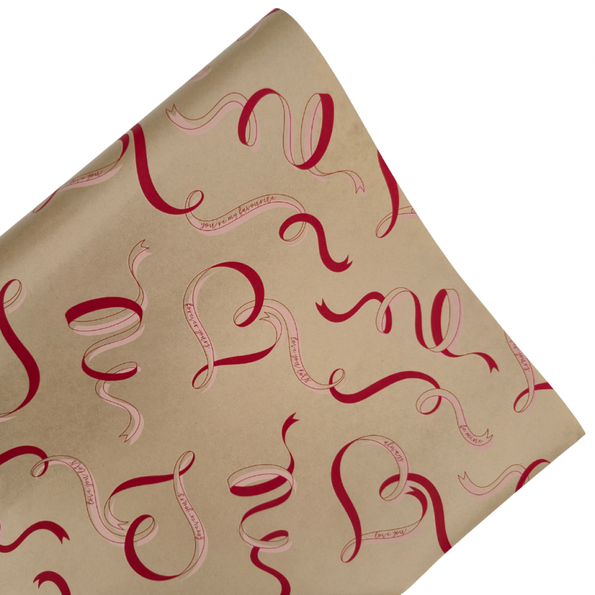 7227 Ribbon Bow & Heart Red 50cmx25m Kraft Paper - 1 Roll