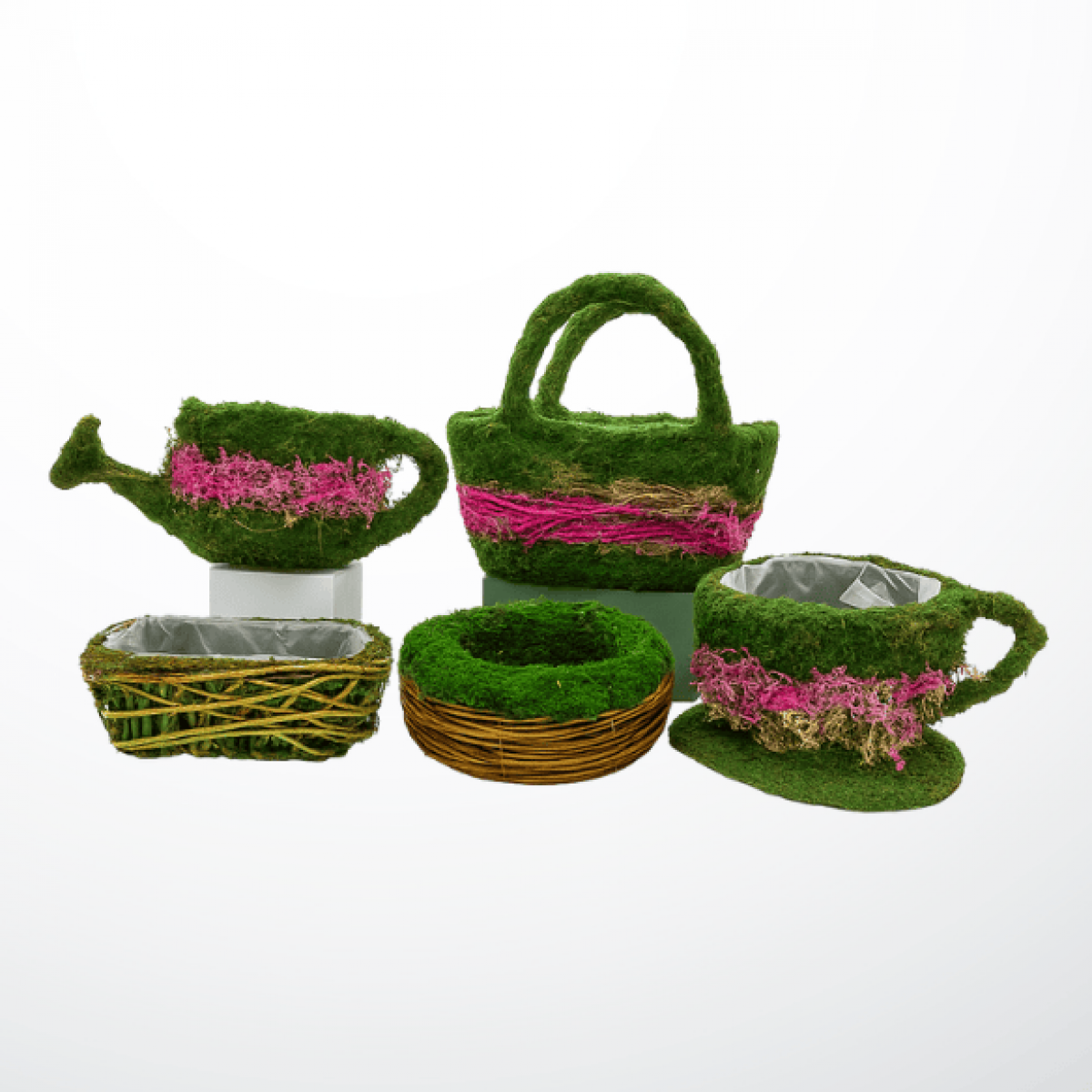 Moss Basket & Bowl 1 No - With Waterproof Liner for Fresh Flowers & Gift Hampers