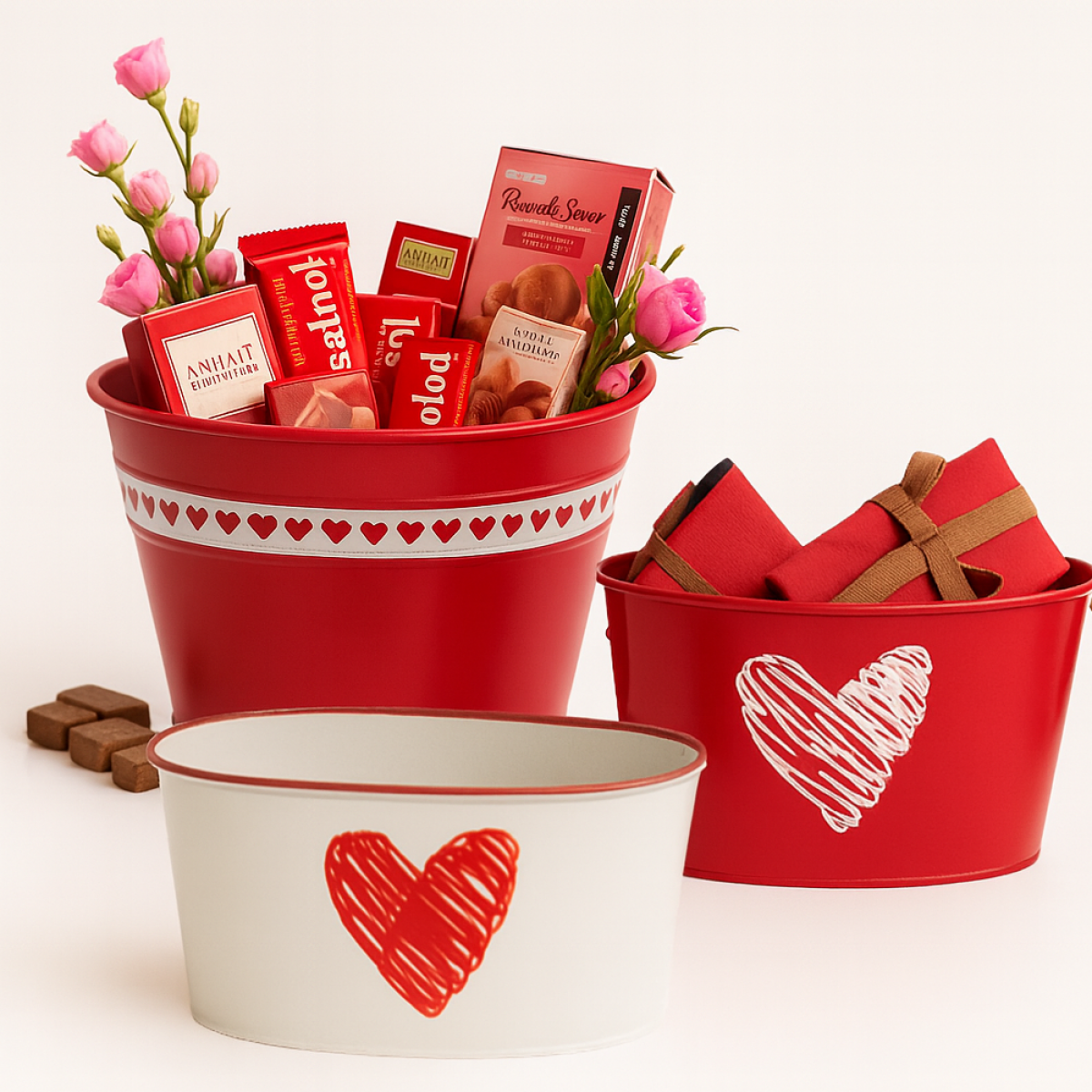 Tin Heart Printed Oval & Bowl for Fresh Flowers & Gift Hampers