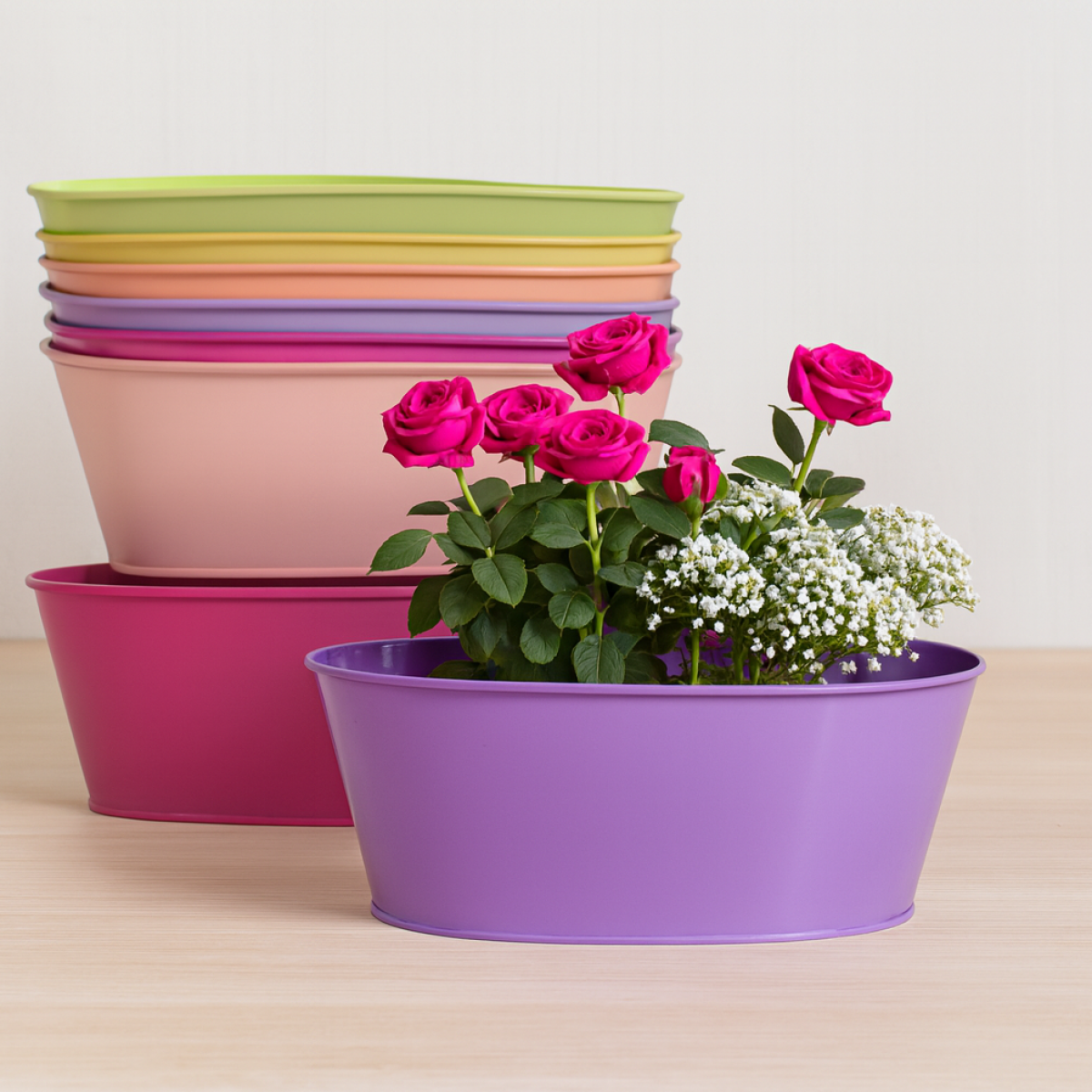 Tin Oval Containers For Fresh Flowers & Gift Hampers 24 x 12 x 9.5cm - 1 No