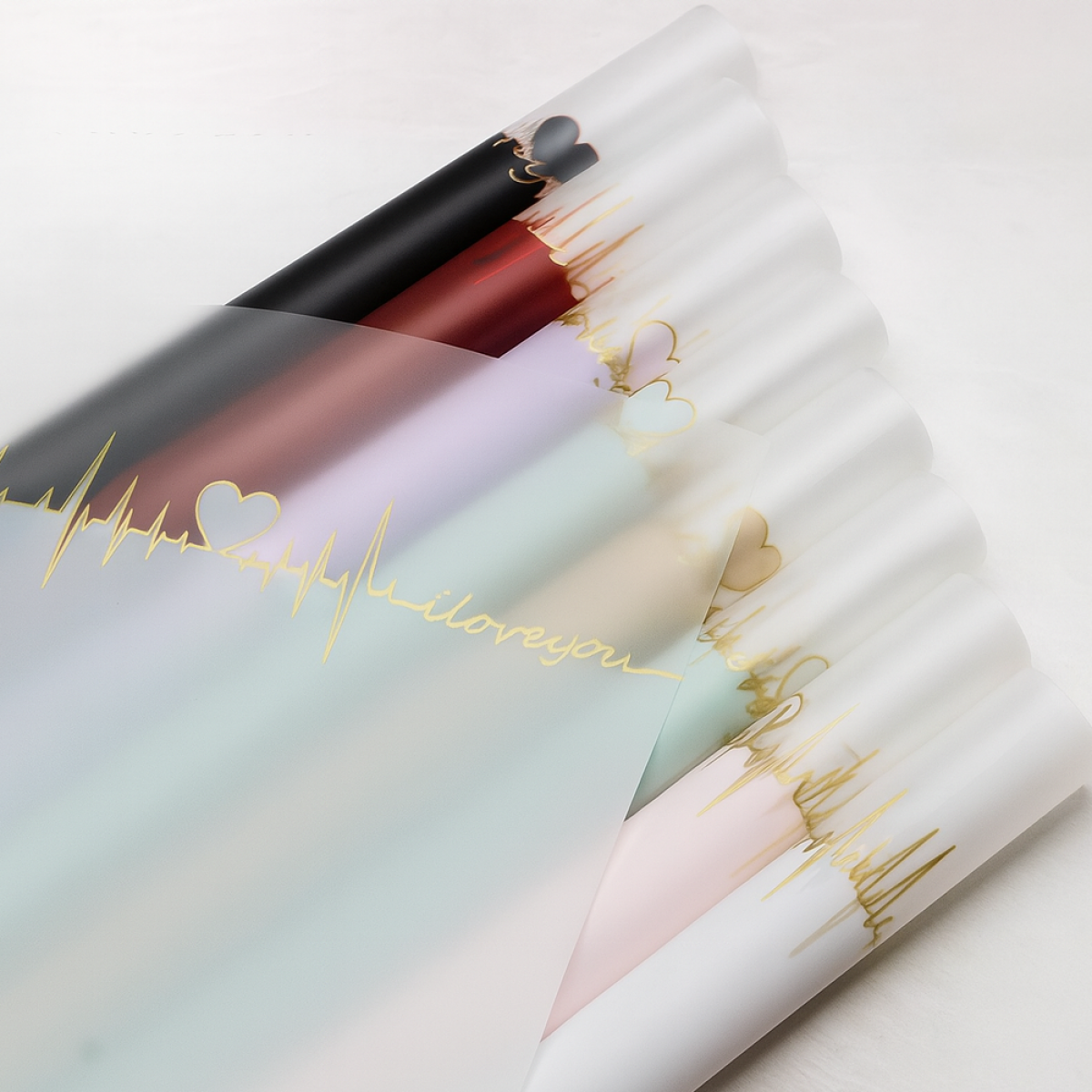 Heart Print Border 20 Nos - Korean Bouquet Wrapping Sheets