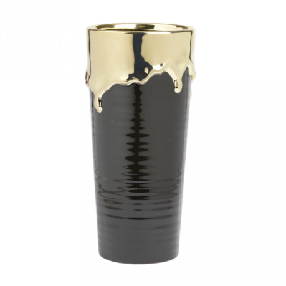 Ceramic Vase - Abajo Vase Black & Gold 14x30cm (1 No)